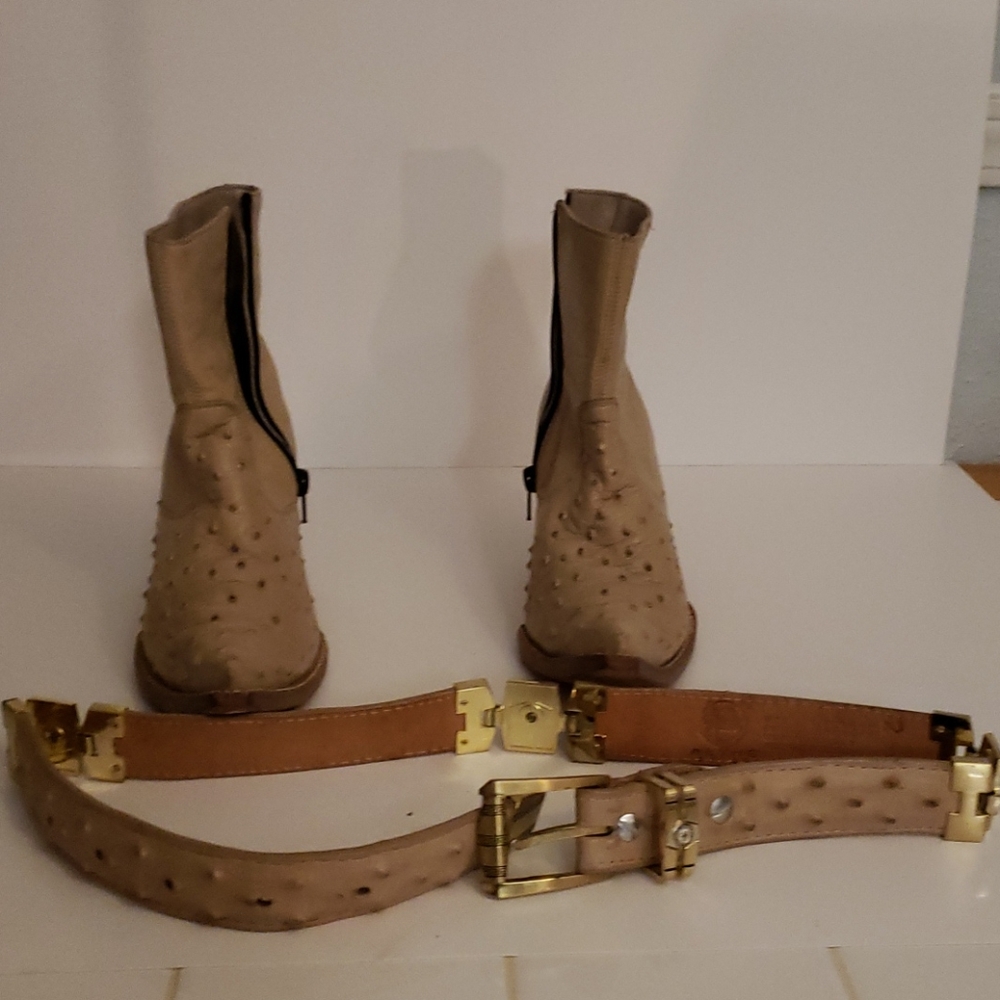 Leather boots and leather belt
